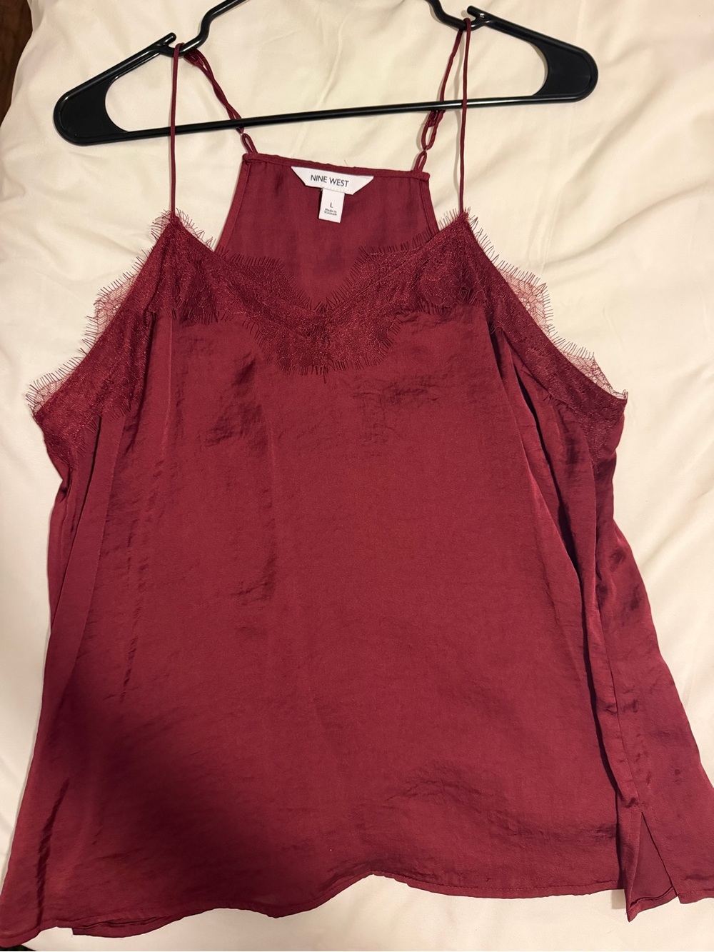 Nine West Burgundy Satin Lace-Trim Camisole